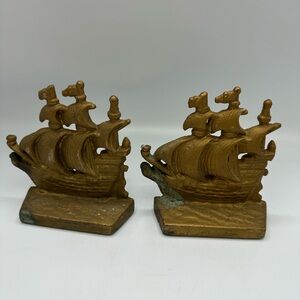 Vintage Heavy Casr Iron Sailing Schooner Ship Bookends